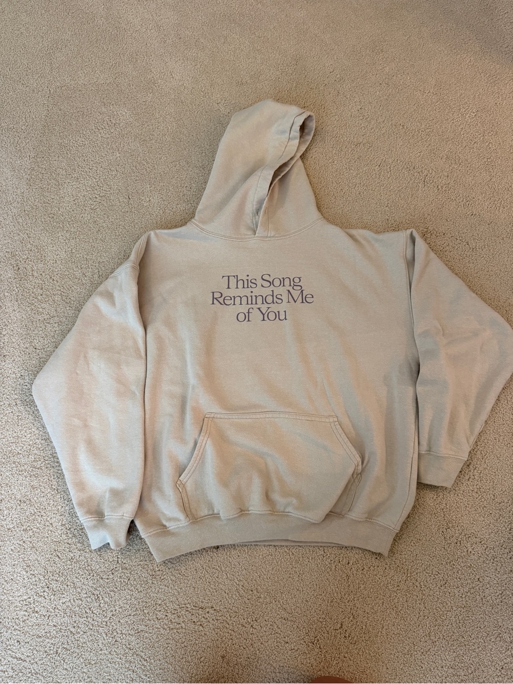 LONELY GHOST Beige Graphic Hoodie with Purple Text